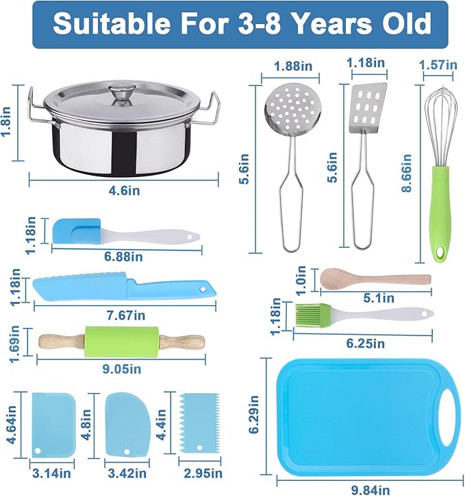 42-Piece Kids Cooking Set - Real Knife, Baking Set, Pots & Pans, Pretend Play Toys - Apron & Chef Hat for Boys
