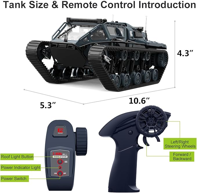 2.4G Fully Proportional Remote Control Tank - Rock Crawler RC Truck 4x4 Off Road Military Vehicle with 2 Batteries, All Terrain Drift Army Truck with Cool Lights, Great Gift for Kids Boys