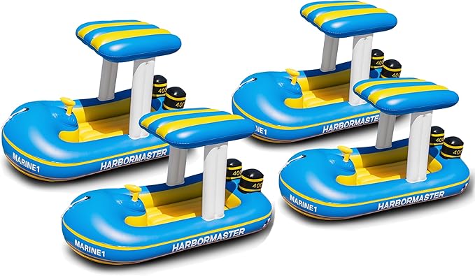 Zone Tech Inflatable Patrol Boat Pool Float and Harbor Master Boat Pool Float Ride On Fun Water Toy Squirter