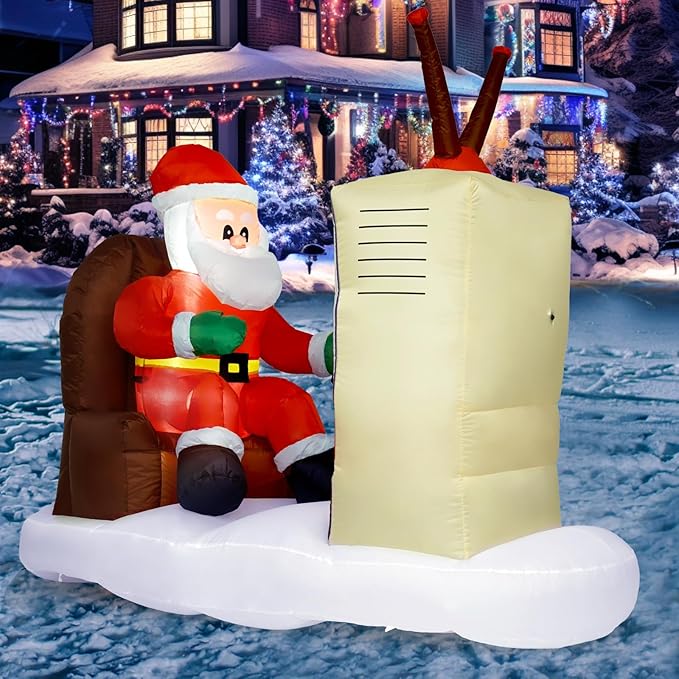 Christmas Inflatable Outdoor Decoration, 6FT Inflatable Christmas Santa Claus with TV Decorations Outdoor Blow Up Yard Decorations with Built-in LED for Outside, Holiday Lawn, Yard, Garden