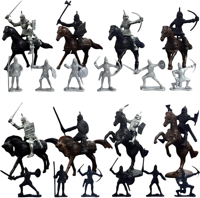28pcs/Set Medieval Knights Toy Soldier - Army Figures Miniature Playset with Cavalry, Horses and Soldiers (Knights and Horse Set)