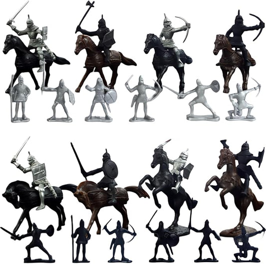 28pcs/Set Medieval Knights Toy Soldier - Army Figures Miniature Playset with Cavalry, Horses and Soldiers (Knights and Horse Set)