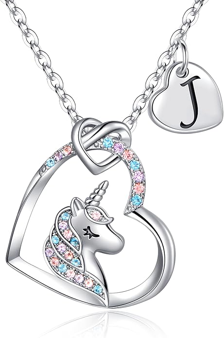 Hidepoo Stocking Stuffers for Teen Girls Kids - Colorful CZ Heart Pendant Initial Unicorn Necklaces for Girl Jewelry Birthday Gift Christmas Gifts for Grandkids Girls Kid