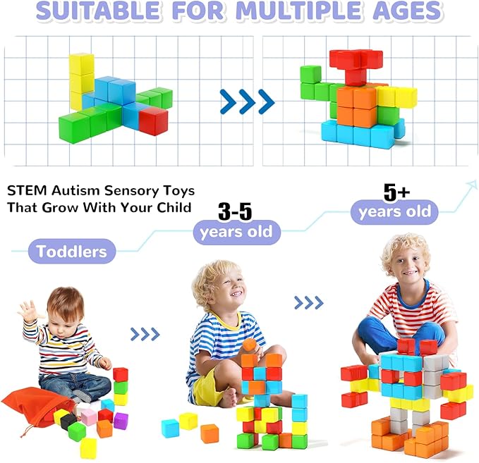 Magnetic Blocks 1.18 inch, Large Magnetic Cube Toy for Sensory STEM Education Preschool Magnet Toys for 3 4 5 6 Year Old Boys and Girls,Christmas Birthday Gifts for Kids Age 3+