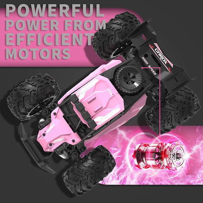 Carox Remote Control Car, 2.4GHz 25KM/H High Speed RC Car, 1:18 Off-Road Monster Truck with LED Lights and 1800mAh Rechargeable Battery – Ideal Gift for Boys 6+