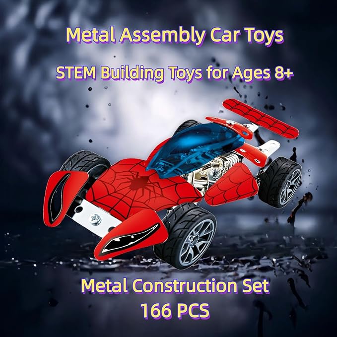 Metal Model Car Building Assembly Toys 166 PCS STEM Erector Set - Spidermodel Car Vehicle Model Construction Set for Boys and Girls Ages 8+