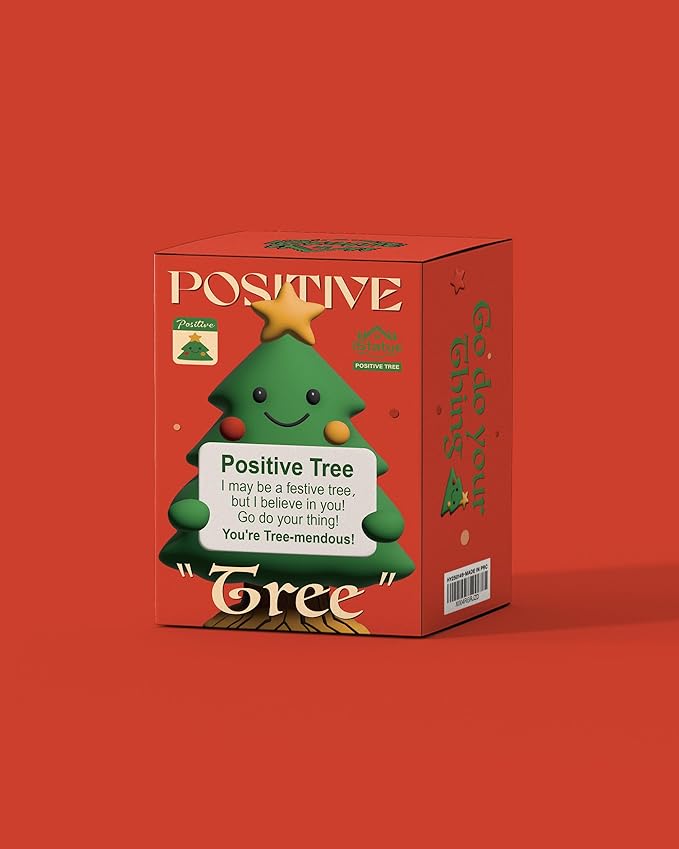 iStatue Mini Christmas Tree Hand-Painted Resin Positive Figurine, 5'' Xmas Decoration Indoor Desk Décor | Cute Motivational Gift, Stocking Stuffer, Holiday Mantel & Office (Green Tree)