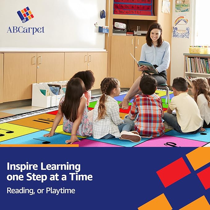 Music Note Classroom Rug 6'5"x8'5" Elementary Music Classroom Seating Rug with 16 Seats Colorful Muiscal Area Rug for Nursery, Preschool, Kids Room and Music Studio