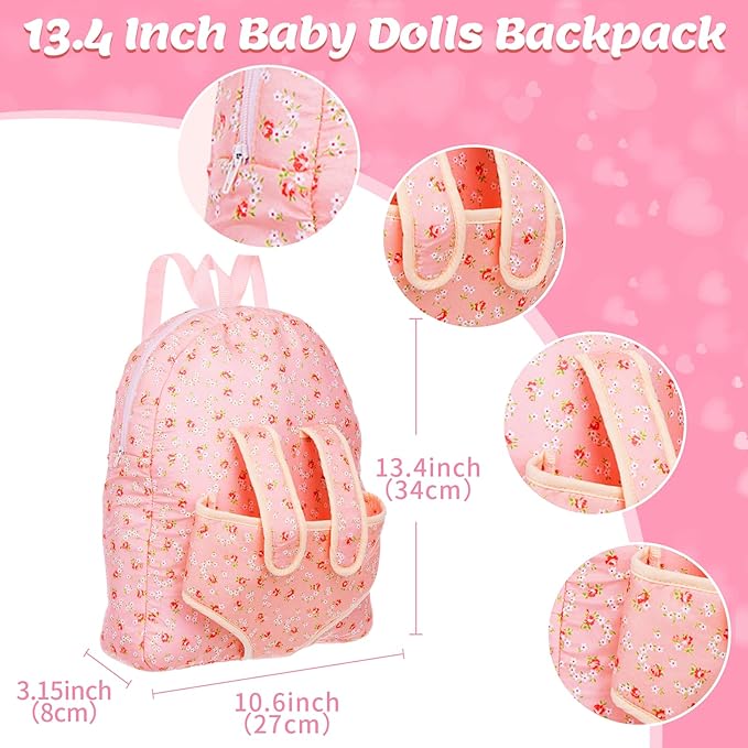 Baby Doll Clothes with Doll Backpack Carrier for 14-18 Inch Doll,Reborn Baby Doll Accessories Set with Doll Bottles Doll Pacifiers for Toddlers and Kids 2 3 4 5 Year Old（Doll not Included）