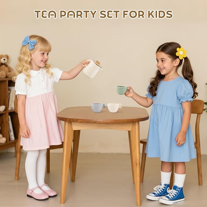 Tea Party Set, 14pcs Wooden Tea Party Set: Magical Role-Play Fun with Safety & Learning, Ideal Gift for Halloween, Christmas, Birthday for Little Girls Over 36 Mouths