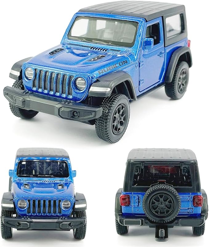 2 Doors Wrangler Rubicon SUV Model Car Trailer Towing Toy Camper RV Motorhome Toys for Boys, Doors Open, 1/36 Scale Diecast Metal Toy Cars, 3 4 5 6 7 Year Old Kids Gifts Cake Topper Home Office Decor