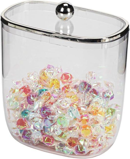 50oz Plastic Candy Dish with Lid for Office Desk, Cookie Storage Jar for Kitchen Counter, Plastic Apothecary Jar for Cotton Swabs, Balls, Cotton Pads, Floss Picks, Clear Lid, 1500ml