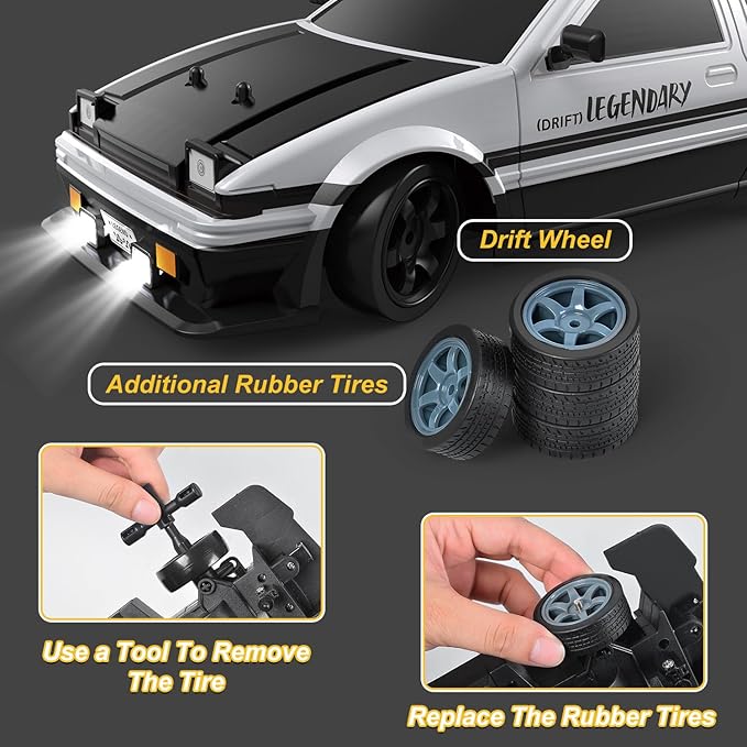 Mostop RC Drift Car 1:16 2.4Ghz Remote Control Drift Car with LED Light, Spray, 2 Batteries and Extra Tires, 18KM/H High Speed Drifting RC Cars 4WD Hobby RC Sport Racing Cars Model Vehicle for Kids