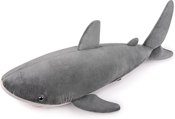 Tiny Heart Simulation Great White Shark Plush Toys, 35inch grey Soft Great White Shark Stuffed Animal Dolls pillow Cute Kids Birthday Gift Decorations Plush Toys