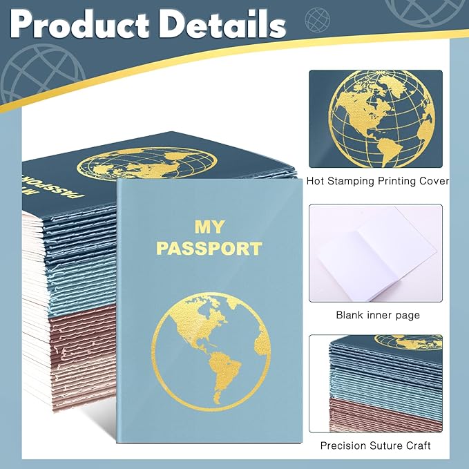 Lincia 48 Pcs Blank Passport Notebook Fake Passport Book Travel Journal Book Bulk Coloring Kids Travel Airplane Activity Classroom Decor School Projects(Cold Color)