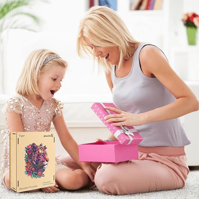 Original Wooden Jigsaw Puzzles-Tiger,200pcs,10x12.6in,Medium,Wooden Puzzles for Adults,Unique Shape Animal Adult Puzzles,Irregular Wood Puzzles Best Gift for Adults and Kids Family Game