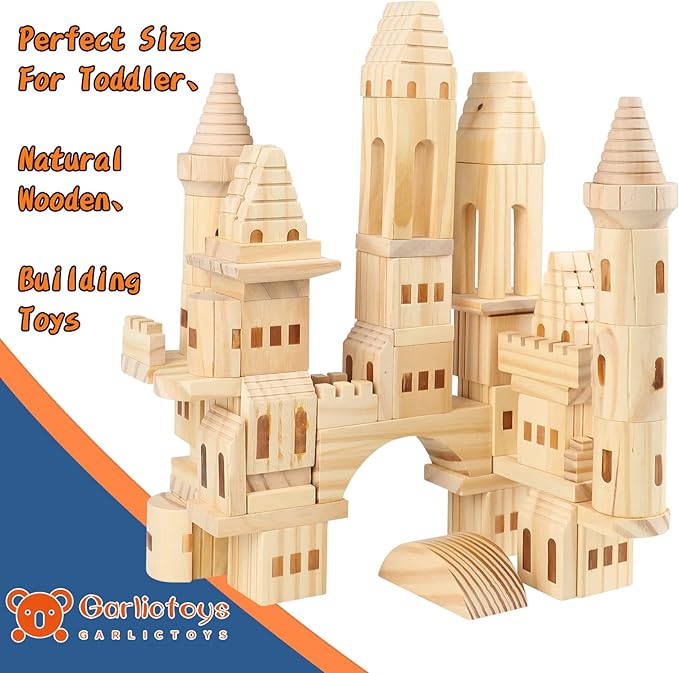 75 Pieces Wooden Castle Blocks Medieval Knights Princesses Wooden Castle Building Blocks Kit for Kids Boys and Girls