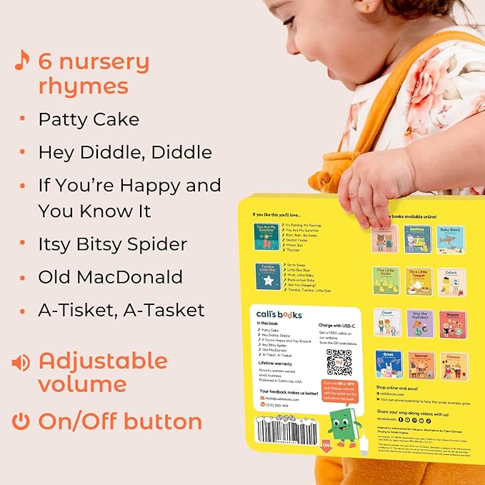 Cali's Books Patty Cake Nursery Rhymes - Interactive Books for 1 Year Old, Sound Book for Toddlers 1-3, Perfect 1 Year Old Girl, Musical Book for Toddlers, 6 Favorite Songs