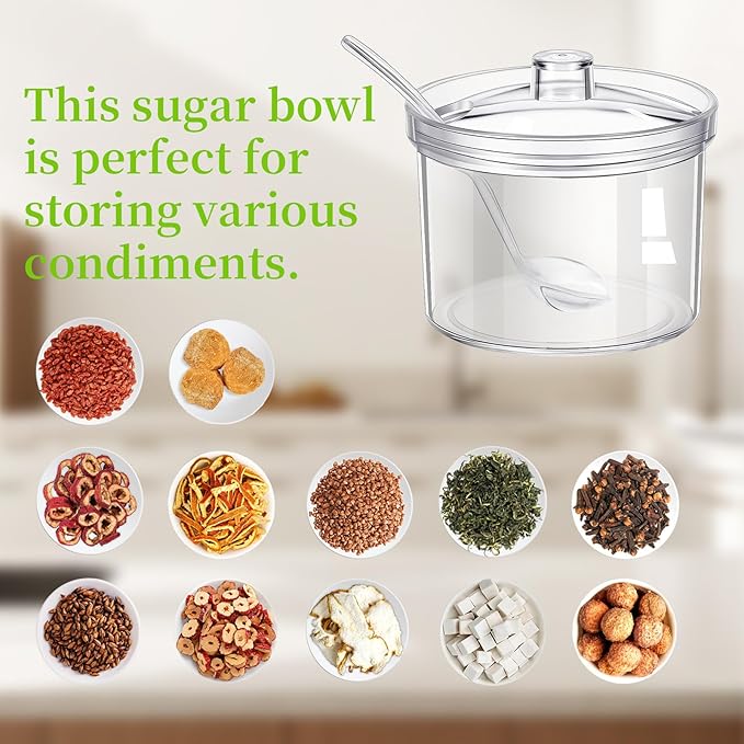 14 Pieces Acrylic Sugar Containers with Lids and Spoons for Countertop, Clear Sugar Holder Dispenser Salt Bowl with 10 Labels for Serving Condiment Candy Coffee Tea Spices Herbs (7.1 oz)