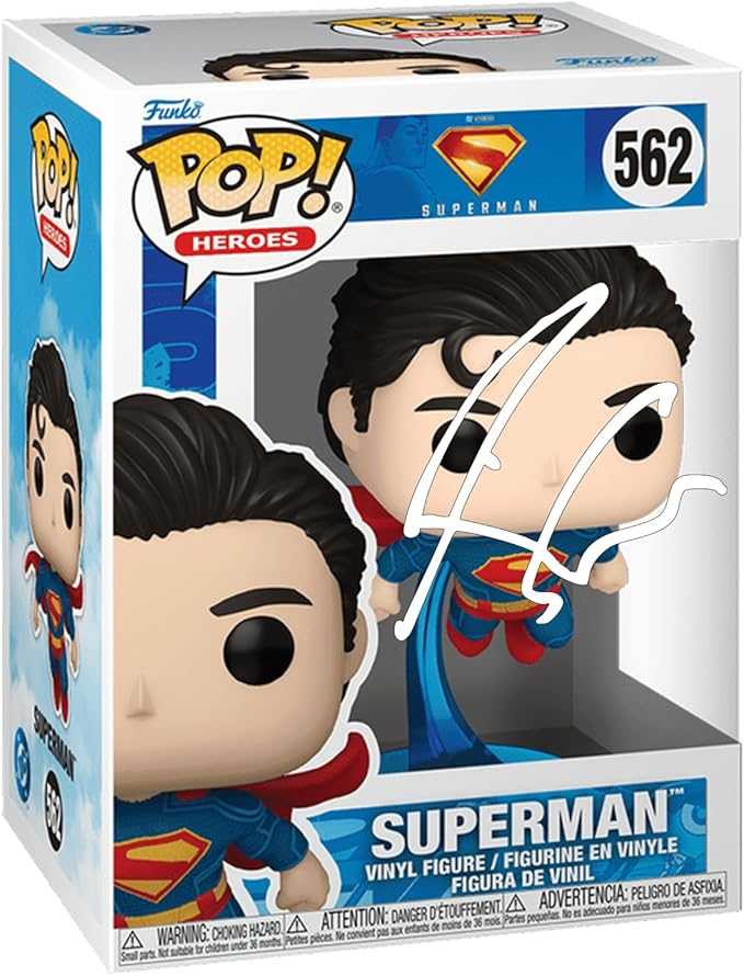 David Corenswet Superman #562 2025 Facsimile Signed Reprint Laser Autographed Funko POP! Heroes Justice League Figurine with Protector Case