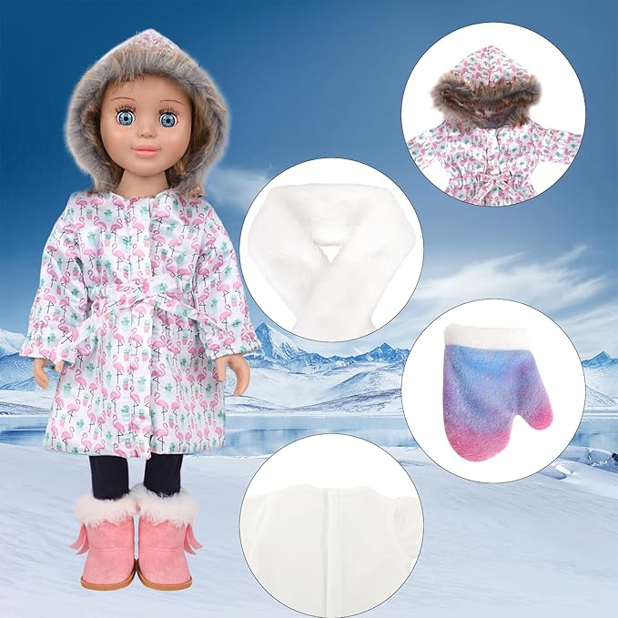 18 Inch Doll Clothes & Outfit Set-Thermal-Insulated Winter Wardrobe Bundle with Jacket,5 Seasonal Colors for 18in Dolls (Arctic Animal/Snowflake Patterns)
