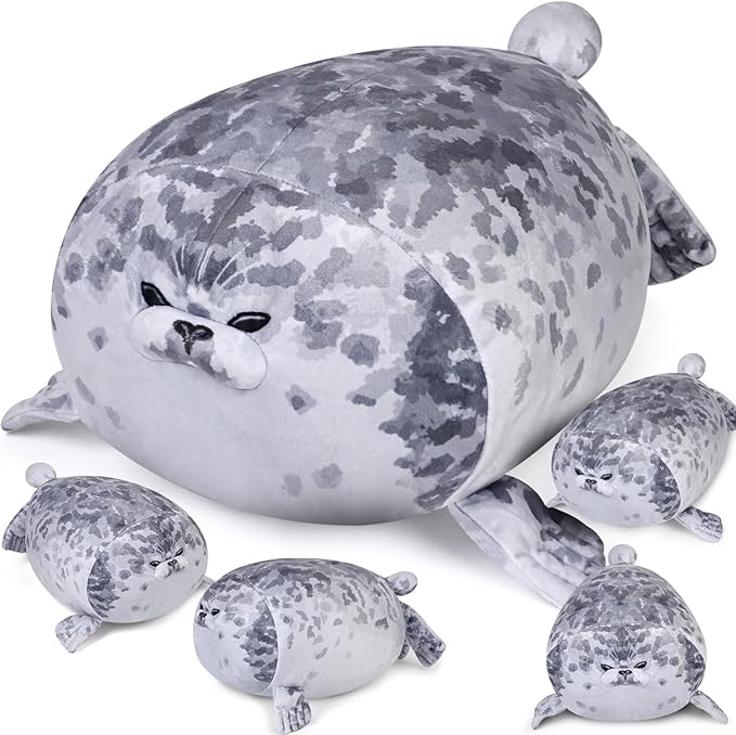 KMUYSL Toys for Ages 0 1 2 3 4 5 6 7 8+ Years - Plush Mommy Stuffed Animal with 4 Babies in Her Tummy, Soft Plush Toys Set, Christmas Birthday Gifts for Girls Boys Baby, Toddler, Kids (Seal Toys)