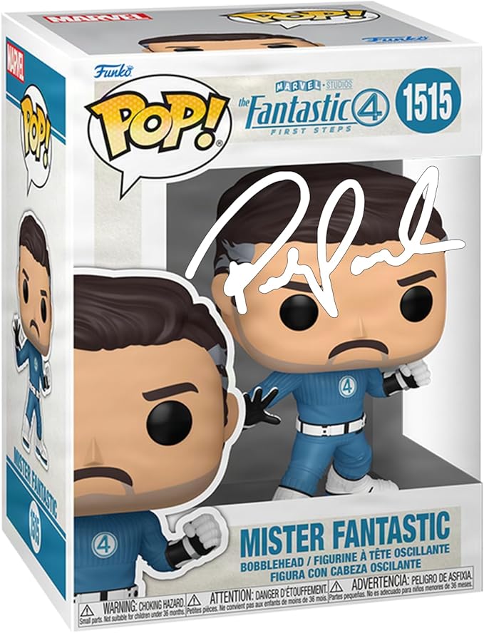Pedro Pascal Reed Richards Mister Fantastic #1515 Facsimile Signed Reprint Laser Autographed Funko POP! Movies Marvel Fantastic 4 Four: First Steps Figurine with Protector Case