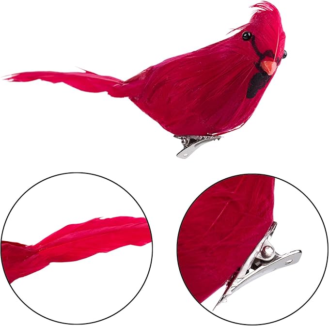 Ogrmar 12 Pack Red Birds Ornaments Handmade Artificial Birds Clip on Christmas Tree for Christmas Tree Wreaths Garland Decorations (Red)