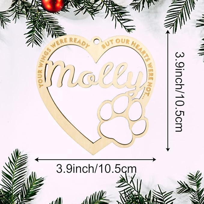 Personalized Dog Cat Paw Ornament Christmas, Custom Pet's Name Ornament, Customized Wooden Heart Shaped Dog Paw Ornaments for Christmas Tree