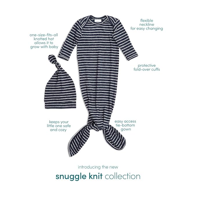 aden + anais Snuggle Knit Knotted Newborn Baby Gown & Hat, Navy