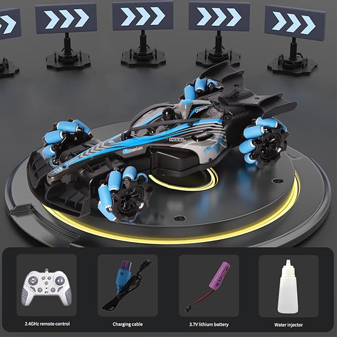 2.4GHz Remote Control Car - 360° Spin High-Speed Drift F1 Formula Racing, with Spray, Music & Light, Toy for Kids 8-12 Year Birthday Coolest Best Toy(Blue)