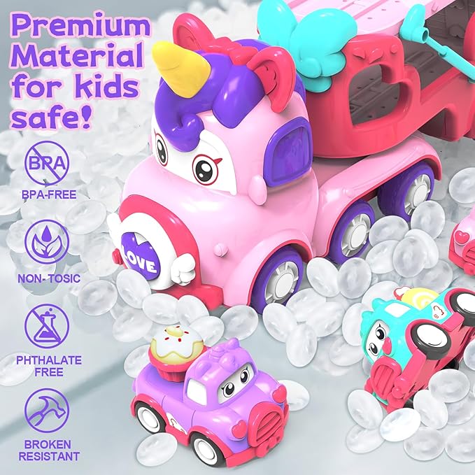 Toddler Girl Toys,Toys for 1 2 3 Year Old Girls,7-in-1 Carrier Truck Cars for Girls, Princess Toy with Light & Sound,1 2 3 Year Old Girl Gifts Birthday Christmas