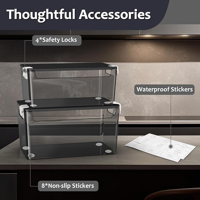 2 Pack Trash Bag Holder Under Sink Stackable, Plastic Garbage Bag Dispenser with Lid, Trash Bag Storage Dispenser Roll Holder for Kitchen, Pantry, Laundry Room Organization (Black)