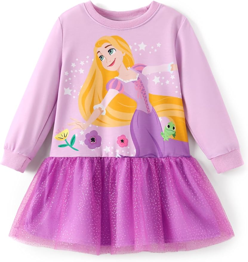 Disney Stitch Minnie Elsa Princess Sweatshirt Dress Toddler Girl Sequin Long Sleeve Pullover Clothes Fall Outfit 2-9 Years