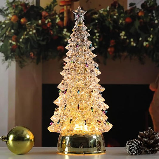 Acrylic Christmas Tree Table Statue - Light up LED Christmas Tree with Colored String Lights, Warm Holiday Tabletop Centerpiece Mantel Home Decor 12“