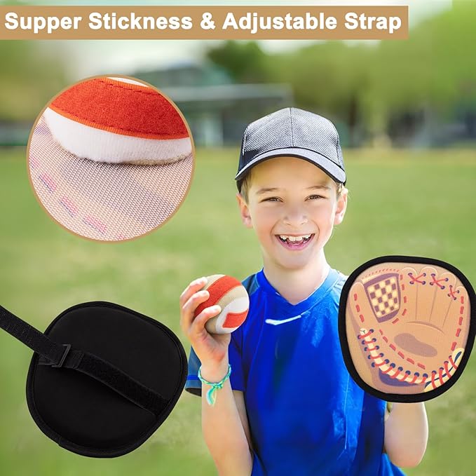 Toss and Catch Ball Set Toddler Baseball Training Glove Soft Sticky Balls, Outdoor Beach Pool Toys for Kids Yard Camping Birthday Gifts for 3 4 5 6 7 8 Year Old Boys Girls