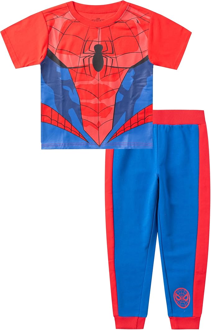 Marvel Spider-Man Boys 2 Piece Short Sleeve Shirt and Pants Set for Toddlers and Big Kids