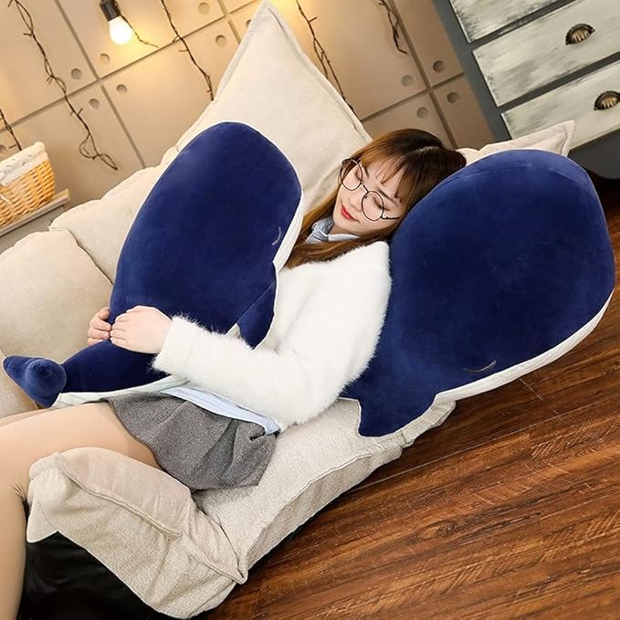 MUPI Whale Stuffed Animals Plush Pillow 4 Size Cute Soft Cotton Plushies Pillows Kawaii Blue Whale Toy Gifts for Kids Boys Girls Adults (Blue, 33 Inch)