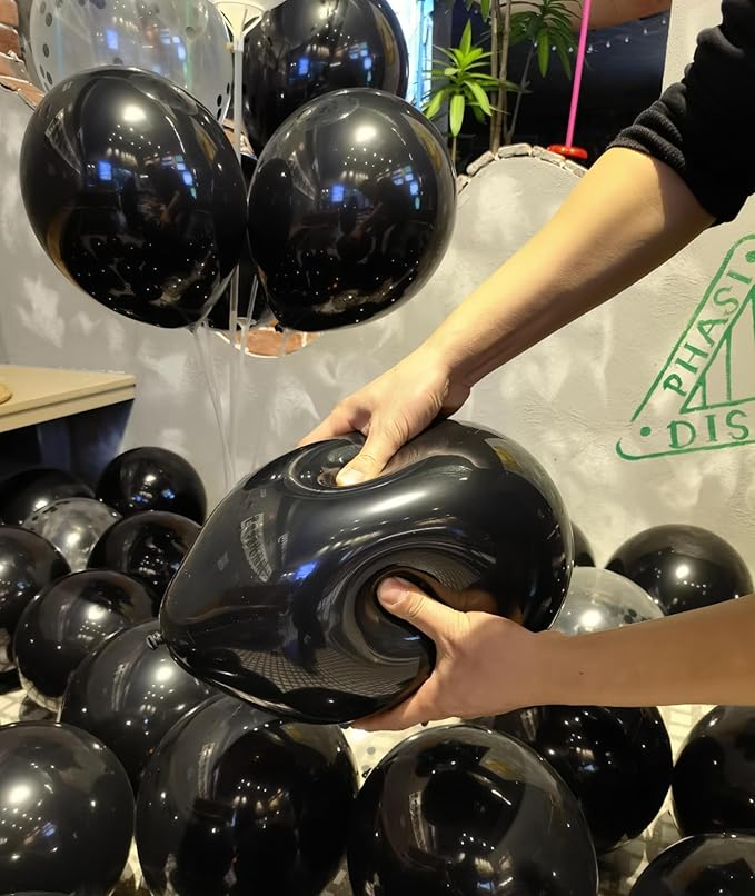 100 Pcs Black Balloons 12 inch and 10 Pcs Black Confetti Balloon Total 110 for Wedding, Graduation, Birthday Party Decoration