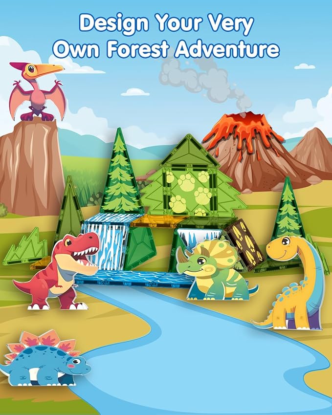 Magnetic Tiles Animals & Dinosaurs Toys, STEM Educational Building Blocks, Sensory Set 35 PCS for Toddlers Kids Ages 3-5 5-7, Boys Girls Birthday Gift Age 3+