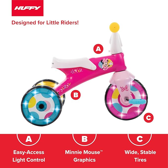 Huffy Disney Minnie Mouse Light Up Kids' Trike, Ideal for Ages 3+, Minnie Mouse Graphics, Colorful and Playful Design, Simple Coaster Brake, Sturdy and Durable, Safe for Toddlers, Girl's