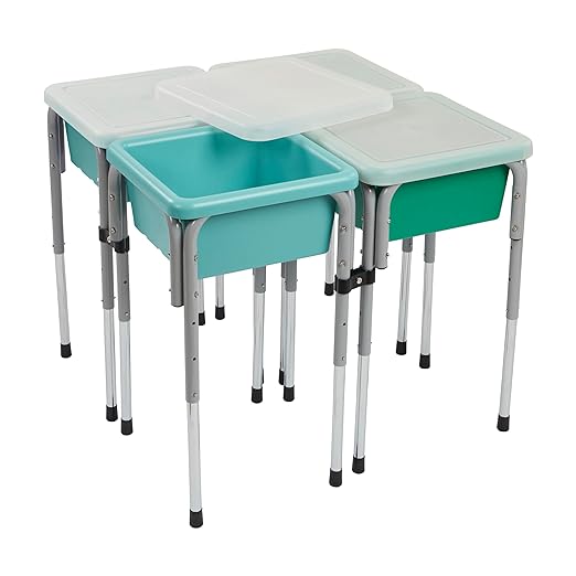 ECR4Kids 4-Station Sand and Water Adjustable Play Table, Sensory Bins, Seafoam/Emerald