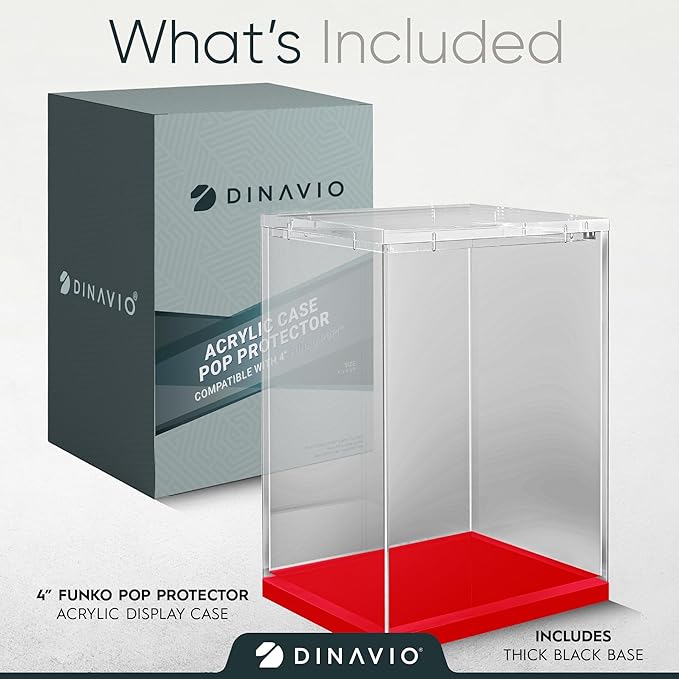 Acrylic Funko Pop Display Case - Sturdy Stackable Design - 4mm Case Compatible with 4'' Vinyl Figures - Red Base