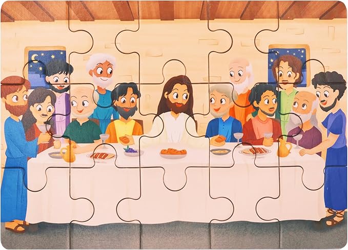 Bible Puzzles for Kids Ages 4-6 | 4-in-1 Wooden Jigsaw Puzzles in Box (15 pcs Each) | Christian Bible Gifts for Children | Easter Gifts for Kids | Nativity | The Last Supper (New Testament)