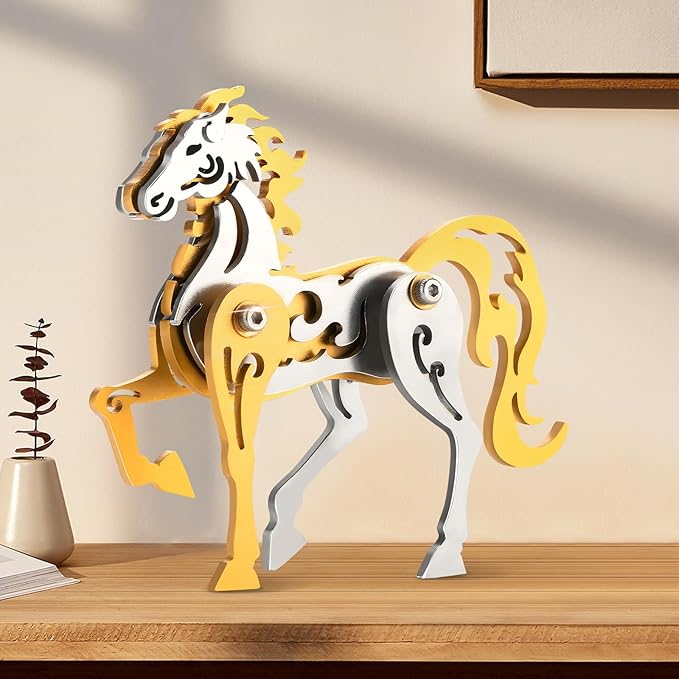 3D Metal Puzzles,3D Metal Puzzle for Adults,Mechanical Model Kit Zodiac Horse Gold,Steel 3D Puzzles Stainless Steel Ornaments for Adults Home Decor Art Craft Gifts Toys.