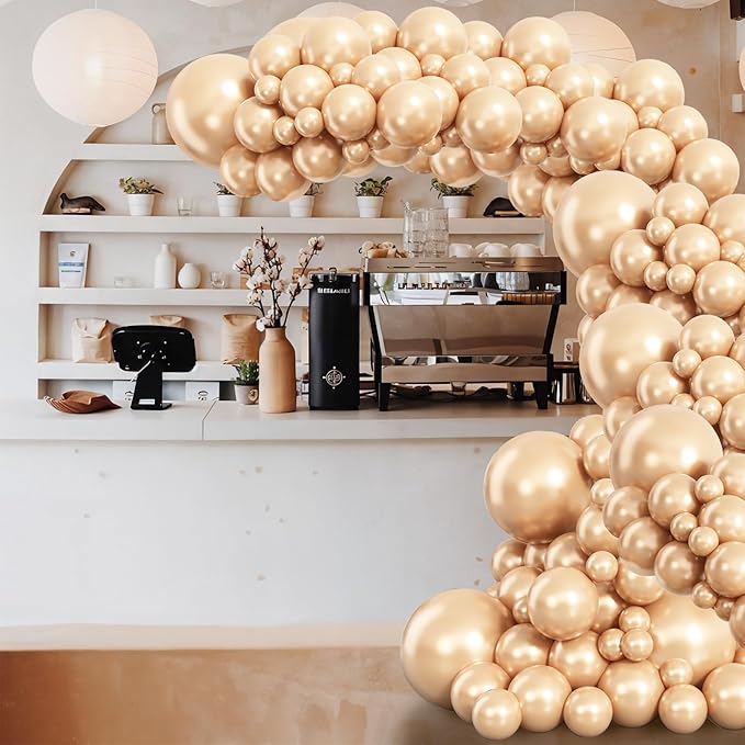 Pearl Nude Double-Stuffed Balloons Arch Garland Kit, 60 Pack 18/12/10/5 Inch Different Size Pearl Beige Apricot Balloons for Wedding Bridal Shower Anniversary Birthday Baby Shower Decor
