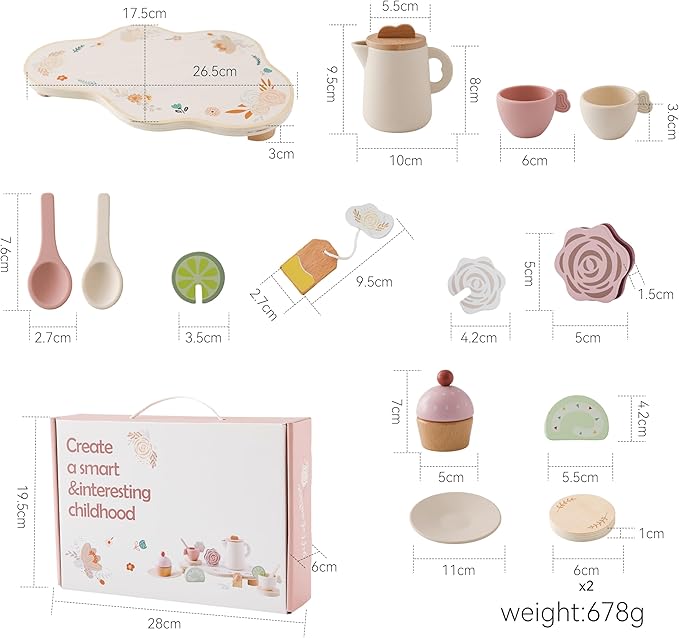 Tea Party Set for Kids - Wooden Tea Set for Little Girls 15PCS Silicone Toddler Tea Set Kitchen Accessories Pretend Play Toy Tea Set for Toddlers - Birthday Gift (Purple)
