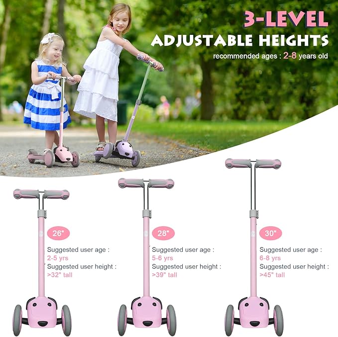 MOUNTALK Kids Scooter for Ages 1-12 Years, 3 Wheels Toddler Scooter for Children Age 1-3/3-5/5-8/8-12 Boys and Girls with Adjustable Heights and LED Wheels