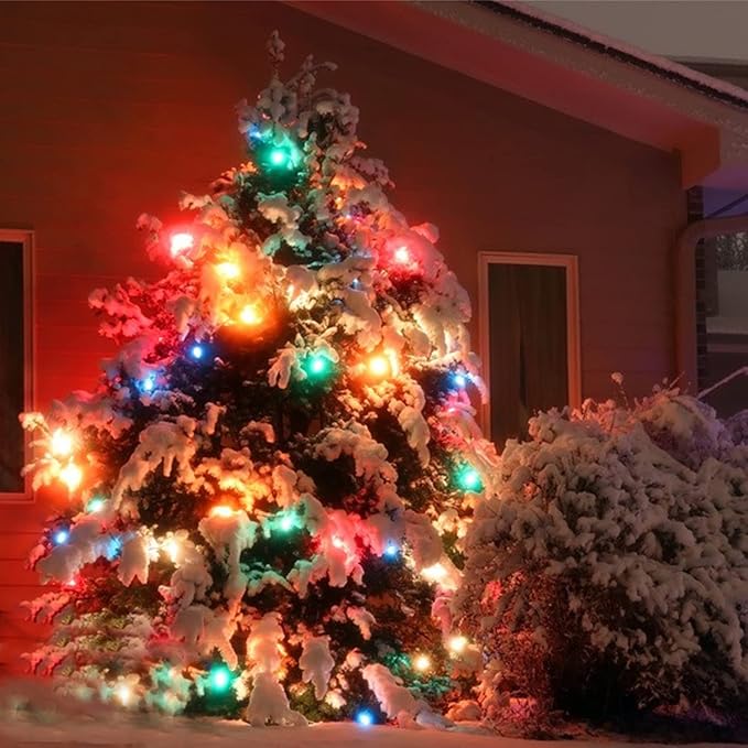 25Ft Christmas Lights Multicolor, C7 Vintage Christmas Light with 27 Colorful Ceramic Bulbs, Hanging Outdoor Christmas Lights for Christmas Tree Party Prom Wedding Holiday Patio Decor, White Wire