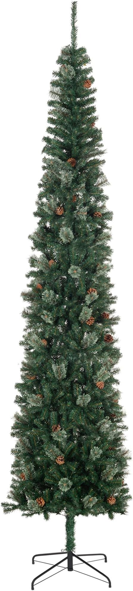 HOMCOM 9.5 Foot Pencil Artificial Christmas Tree, Slim Pine Needles Xmas Tree with Realistic Branches, Pine Cones, Metal Base, Green